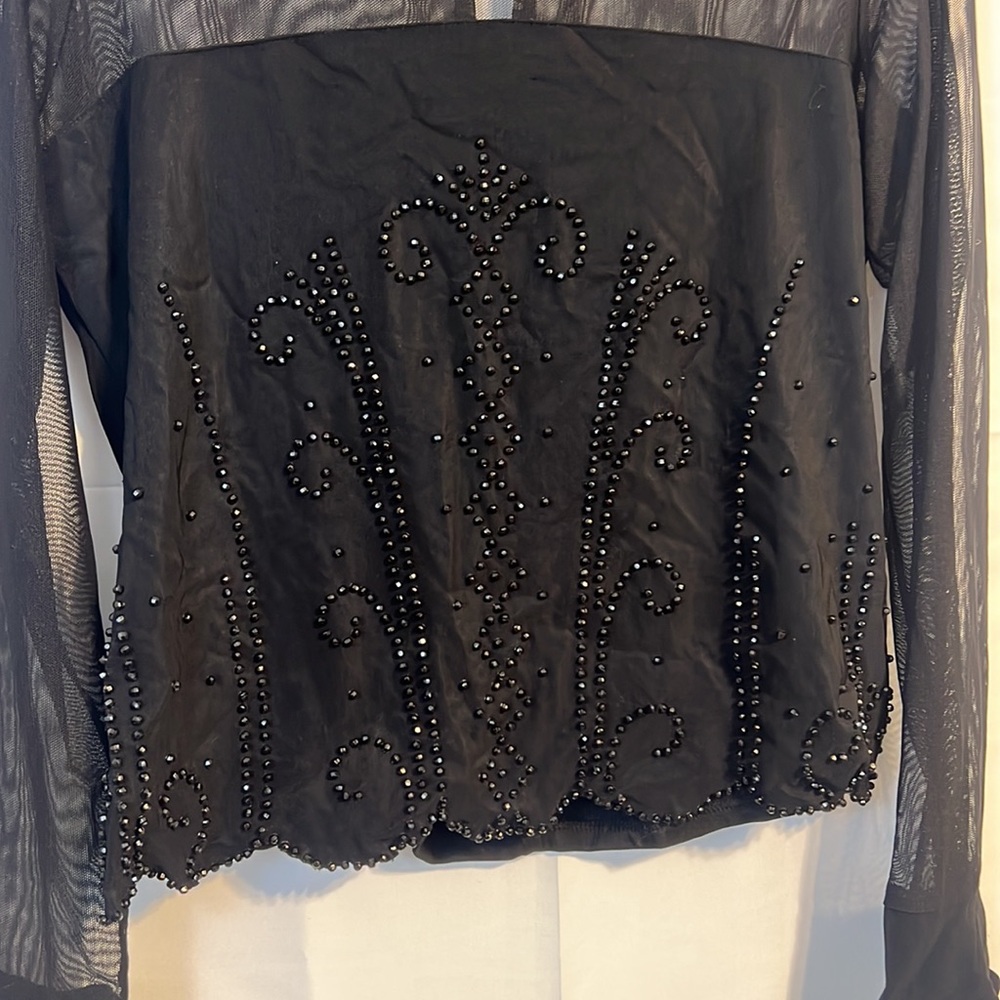 Vintage dressbarn Beaded Black Sheer Top